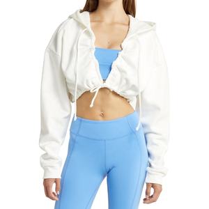 Sweat à capuche en molleton de coton imprimé avec logo personnalisé de haute qualité pour femmes manteau tricoté d'hiver avec haut court de couleur en bloc et logo avant - Product Image 1