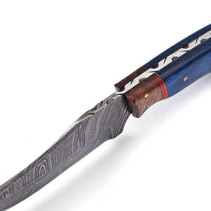 Couteau pliant en acier damas pour camping, couteau de poche, manche en bois de rose avec pochette en cuir - Product Image 3