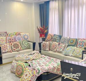 Handmade Crochet Pillow <b>Throw</b> Shawl Quilt Carpet Bedspread Braided Animal <b>Blanket</b> <b>Knitted</b> Cotton Yarn Textile Fabric Crafts - Product Image 2