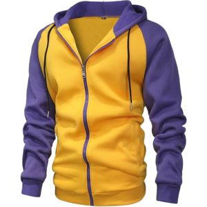 Brazo morado y amarillo parte delantera trasera sudaderas con capucha de gran tamaño cremallera 100% algodón sudaderas con capucha para hombre logotipo personalizado estampado sudaderas con capucha de algodón - Product Image 1