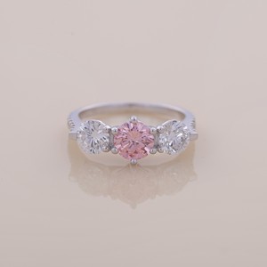 IGI Certified Round Pink Diamond Three <b>Stone</b> Engagement & Wedding Ring In 9K White / Rose & Yellow Gold - Product Image 1
