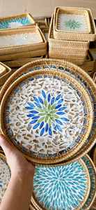 Mother Of Pearl Inlay Rattan Tray Handmade Woven Rattan With Shell For Dining <b>Use</b> Vietnam By 99 Gold Data - Ms Violet - Product Image 3