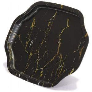 Marbre Noir 285x400mm Plateau Décoratif Bord Ondulé Incurvé Antique Plateau de Fantaisie pour Servir des Aliments Fait Cuivre Acier Inoxydable - Product Image 4