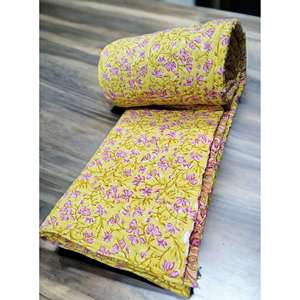 Edredón Reversible de Algodón Katha de Primera Calidad, 60 x <span class=keywords><strong>90</strong></span> Pulgadas, Estampado Floral, Jaipur Razai, Acolchado a Mano, Tradicional para el Hogar - Product Image 1