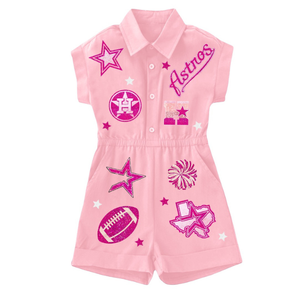 Hot Selling Trendy <b>Cute</b> High Waist Game Day <b>Romper</b> for <b>Women</b> Comfortable Casual Sequined Embroidered Red Available for Wholesale - Product Image 4