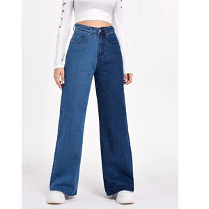 Pantalones de mezclilla azules para mujer personalizados Cremallera recta Fly Pierna ancha Longitud completa Cintura media Lavado de dos tonos para la temporada de invierno Transpirable - Product Image 1