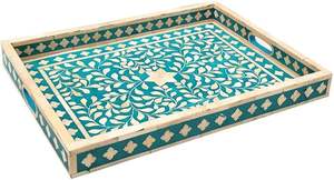 Plateau de service en incrustation d'os en bois fait à la main motif floral plateau de service en incrustation d'os artisanat traditionnel floral fait à la main à bas prix - Product Image 2