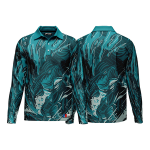 Polo de pesca por sublimación personalizado, camiseta de manga larga con estampado completo, de alta calidad LICRA/poliéster UPF 50 para uso en exteriores de talla grande - Product Image 2