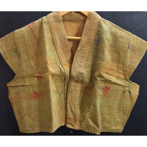 Golden Kantha Embroidered <b>Capped</b> <b>Sleeve</b> <b>Top</b> for Outer Wear - Product Image 4