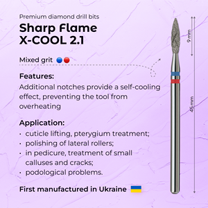 Broca de Diamante para Cutículas de Alta Calidad, Herramientas y Accesorios para Uñas, Flame X-COOL 2.1 mm, Azul+Rojo, Gran Agrietamiento - Product Image 2