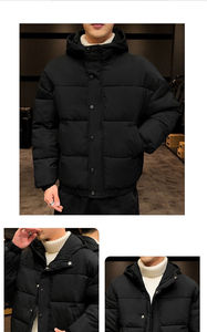 Veste matelassée jaune pour homme à capuche, vêtement d'extérieur chaud d'hiver, rembourrage épais, coupe-vent, imperméable, respirant, léger, fermeture éclair, streetwear - Product Image 6