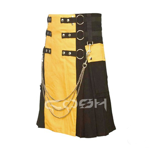Kilt utilitaire de luxe noir et jaune pour hommes coton lourd avec chaîne fournisseur de kilts de mode basson personnalisable - Product Image 2