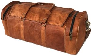 Sac de sport en cuir véritable fait à la main fermeture à glissière vintage monogramme personnalisé Weekender cadeaux personnalisés pour lui - Product Image 2