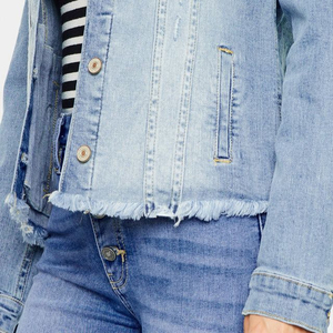 Nueva moda mono lavado manga larga rasgado desgastado mujer Jean chaqueta al por mayor chaqueta de mezclilla de gran tamaño Slim Fit 100% algodón - Product Image 6