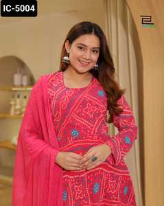 Indian Ethnic Wear Fancy Faux Georgette Print With Back Pattern Ready to Wear Salwar Kameez Suit with Bandhani Print Dress - Product Image 6