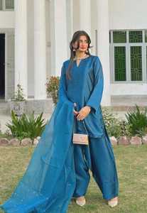 Farshi Salwar Punjabi Summer Suit Long Ethnic Neck Pakistani Sleeves Natural Waistline Satin Fabric Eco-Friendly India Anarkali - Product Image 3