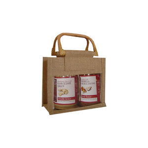 El mejor precio de venta de bolsa de vino de yute ecológica con estilo, bolsa de regalo de 2 botellas para promociones - Product Image 1