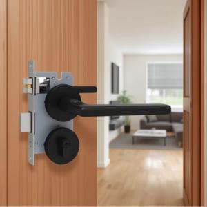 Ensemble de poignées de <span class=keywords><strong>porte</strong></span> en acier inoxydable noir moderne, installation facile, design ambidextre, commande poussoir-tiroir pour portes intérieures - Product Image 6
