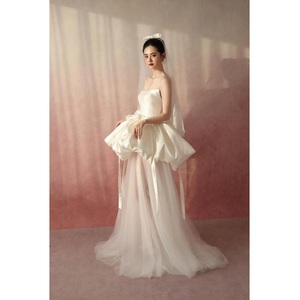 2 Piezas Mini vestido de novia corto escote ojo de gato cintura vasca - Product Image 5