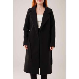 Lustrin Women's Long Lined <b>Black</b> Melton Wool Blend <b>Overcoat</b> - Elegant Winter Outerwear for Wholesale Distribution - Product Image 3
