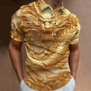 Retro Men's Spandex/Cotton <b>Canvas</b> Button-Up Shirt 3D <b>Animal</b> Print Short Sleeve Breathable Embroidered Knitted Gothic Fashion - Product Image 3