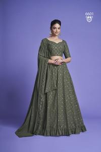 ÚLTIMO DISEÑADOR HEAVY DIAMOND GEORGATTE HILO BORDADO SECUENCIA LEHENGA CHOLI - Product Image 2