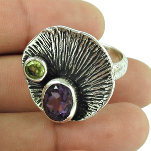 Bague en argent sterling oxydé massif 925 violet améthyste péridot pierre précieuse bague de conception unique bijoux Boho prix d'usine direct - Product Image 1