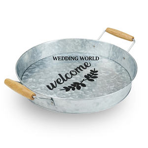 ชุดถาดเสิร์ฟอาหารชุบสังกะสีสองขนาดทำด้วยมือทรงกลมถาดเสิร์ฟโลหะแบบตั้งโต๊ะสุดหรูขายดี - Product Image 5