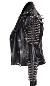 Veste en cuir véritable pour hommes Veste en cuir à pointes Veste en cuir cloutée Biker pour hommes Fournisseur de veste en cuir - Product Image 3