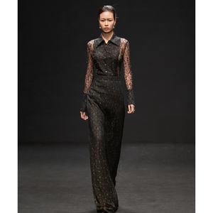 Venta caliente Blusas y camisas de mujer CAMISA DE ENCAJE LUCIA Adornos de cuello de cristal Ropa de mujer informal Etiqueta personalizada - Product Image 1