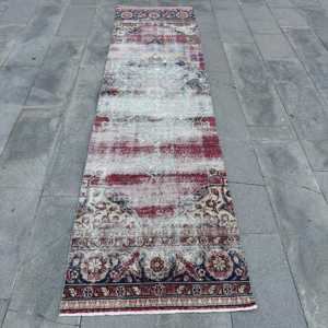 Vintage Turkish <b>Runner</b> Rug 2.7x10.2 ft, <b>Red</b> Floral Rug Wool - Product Image 1