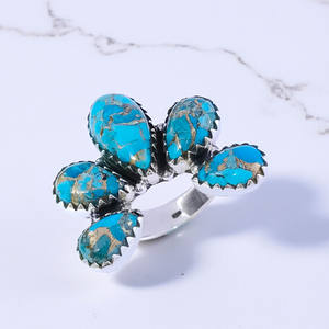 แหวนเงินแท้ 925 ประดับพลอยสีฟ้าอมเขียว ราคาขายส่ง - Product Image 2