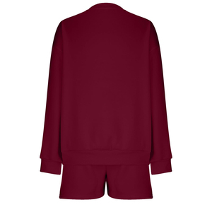 Conjunto de sudadera y pantalones cortos de cuello redondo de lana de talla grande para mujer Patrón sólido Tela de punto informal Ropa diaria de invierno - Product Image 2