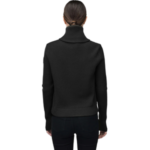 Veste en tricot hybride noire pour femmes, fermeture éclair intégrale, panneau avant matelassé, manches longues extensibles, style moderne pour superposition hivernale - Product Image 2
