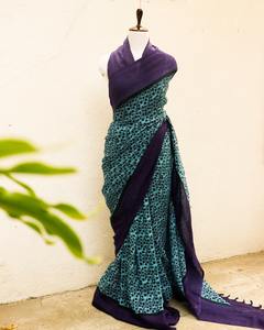 Hermoso Lino puro Saree Jacquard borde borlas Digital impreso Pallu diseño UDDUP marca Unisex recién llegado para fiestas - Product Image 3