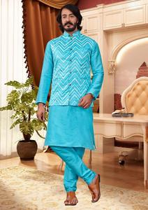 Pijama Kurta de seda de calidad superior con Koti, venta al por mayor, ropa de fiesta india de exportador y proveedor - Product Image 2