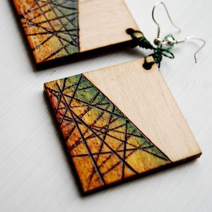 RESIN Hot <b>Gold</b> Foil Black White Resin Heart Shape Earrings Square Round Geometric <b>Wooden</b> Resin Drop Earrings - Product Image 5