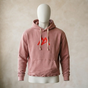 MATTIERA <b>Mens</b> Embroidered Dusty <b>Pink</b> Washed Pullover <b>Hoodie</b> Red Logo 100% Cotton Fleece Sweatshirt Streetwear Casual Hooded Top - Product Image 4