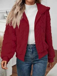 Veste polaire décontractée pour femme, à capuche, chaude, moelleuse, douillette, régulière, pour l'hiver - Product Image 4