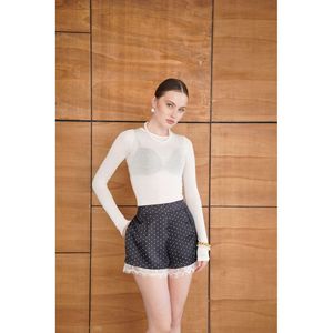 กางเกงขาสั้นผ้าซาตินลายจุดแต่งลูกไม้ - [object Object] - Product Image 5