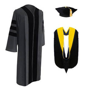 Gaun wisuda band kualitas tinggi untuk topi & gaun kelulusan dokter PhD beludru hitam perguruan tinggi yang disesuaikan - Product Image 6