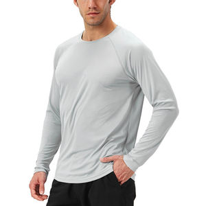 Séchage rapide de haute qualité personnalisé à manches longues gris T-shirt pour homme coupe régulière col rond Jersey tissu respirant écologique OEM - Product Image 2