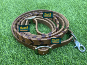 Rein de cuero de vaca argentino trenzado con cordones, estilo occidental romano, latigo de acero inoxidable cromado para carreras y equitación - Product Image 2