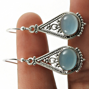 Nouvelle arrivée Design de luxe 925 argent Sterling calcédoine naturelle pierres précieuses Look ethnique boucles d'oreilles de luxe pour femme bijoux faits à la main - Product Image 3