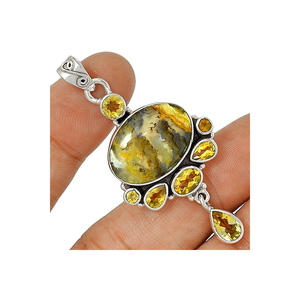 925 Sterling Silver <b>Bumble</b> <b>Bee</b> & Citrine Pendant Fine <b>Jewelry</b> Wholesale OEM & ODM Bezel Setting Indian supplier direct factory - Product Image 1
