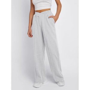 2026, pantalones de chándal planos de piernas anchas transpirables de cintura media para mujer, pantalones acampanados holgados con bolsillos, primavera Regular - Product Image 2