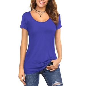 Custom <b>100</b>% Cotton Solid Blue Color Regular Fit Short Sleeve Ladies Scopf Neck T-shirt With Best Factory Price From Bangladesh - Product Image 2