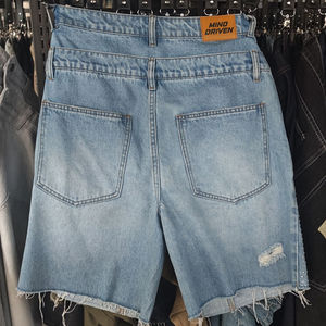 Pantalones Cortos Vaqueros de Mezclilla Desgastados de Doble Capa a la Moda para Hombre, Personalizados, de Cintura Media, Holgados, de Punto, Talla Grande - Product Image 4