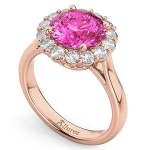 Anillo de Compromiso Halo con Turmalina Rosa de 3.20ct, Diamante, Oro Rosa de 14K, Patrón Geométrico, Corte Ovalado, Certificado IGI, Joyería Fina con Rodio - Product Image 1