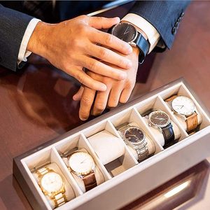 Caja organizadora de relojes de madera maciza de esparto con tapa de cristal, caja de relojes de madera de lujo. - Product Image 5